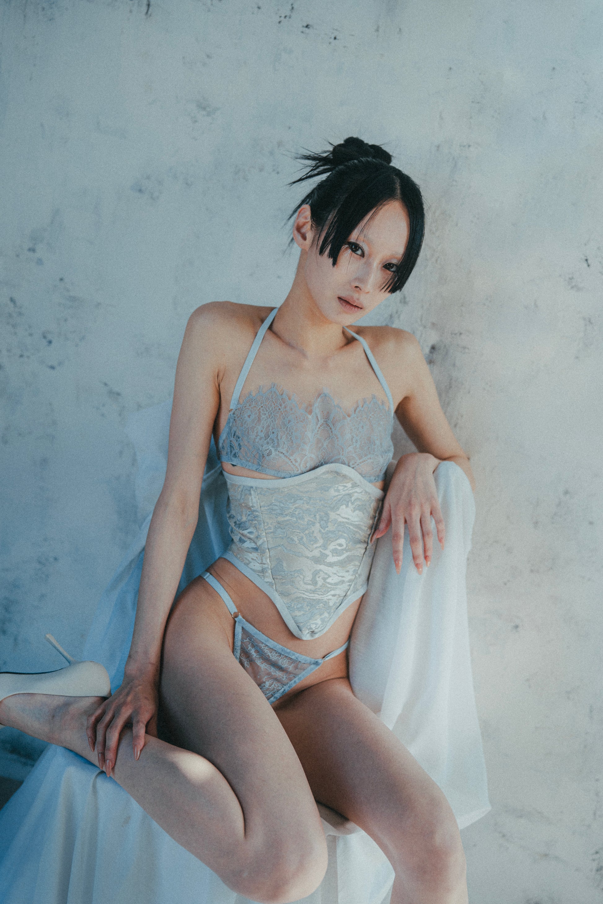 Lace-Up Corset / Blue Gray - Veiled in Liminal -
